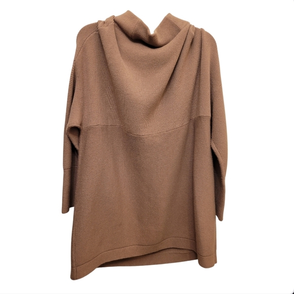 Ottoman Tunic Sweater Ribbed Tan Cowl Neck Size Medium - Picture 2 of 8